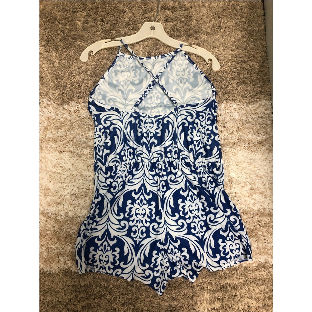 Blue Patterned Romper - image 3